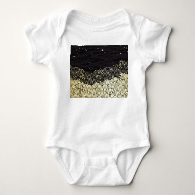 Golden wave, paper-like texture. baby bodysuit (Front)