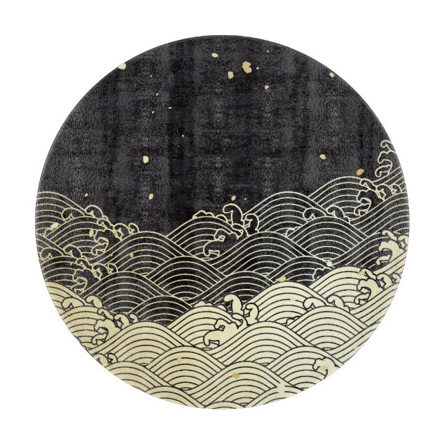 Golden wave, paper-like texture. cutting board (Front)