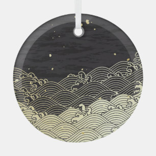 Golden wave, paper-like texture. glass tree decoration