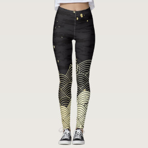 Golden wave, paper-like texture. leggings
