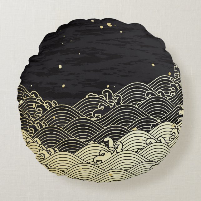 Golden wave, paper-like texture. round cushion (Front)