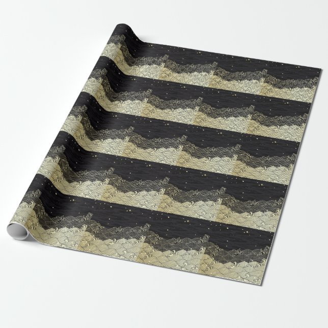 Golden wave, paper-like texture. wrapping paper (Unrolled)