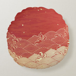 Golden Wave Paper Texture Pattern Round Cushion