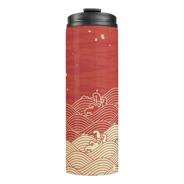 Golden Wave Paper Texture Pattern Thermal Tumbler (Front)