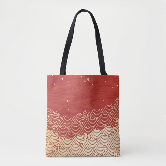 Golden Wave Paper Texture Pattern Tote Bag (Front)