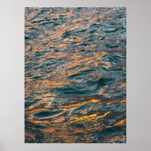 Golden Waves at Sunset - Ocean Water Reflection Ph Poster