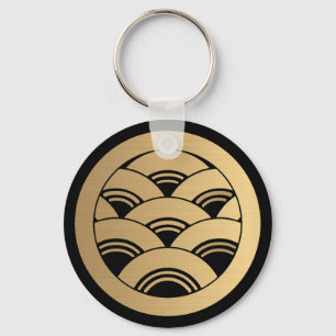 Golden Waves Japanese Kamon in faux brushed gold Key Ring