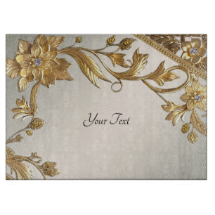 Golden Wavy Leaves Floral Cutting Board