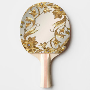 Golden Wavy Leaves Floral Ping Pong Paddle