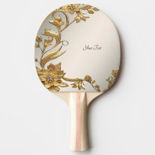 Golden Wavy Leaves Floral Ping Pong Paddle