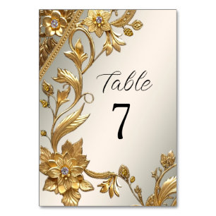 Golden Wavy Leaves Floral Table Number