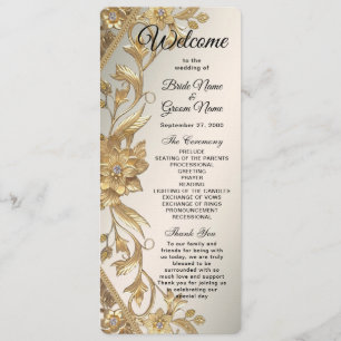 Golden Wavy Leaves Floral Wedding Program Programme
