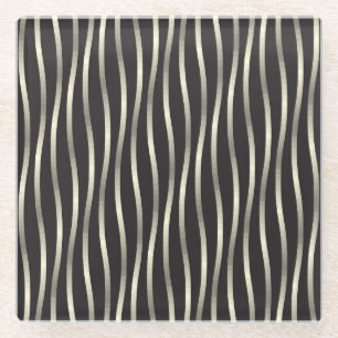 Golden wavy stripes, luxury texture glass coaster