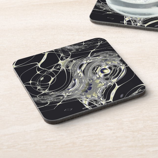 Golden Web Abstract Fractal Art Coaster (Left Side)
