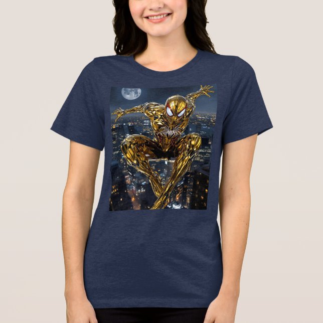 Golden Web: Women's Ultra-Realistic Spider Tee (Front)