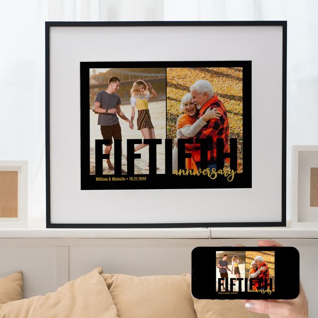 Golden Wedding 2 Photo Modern 50th Anniversary Poster (Creator Uploaded)
