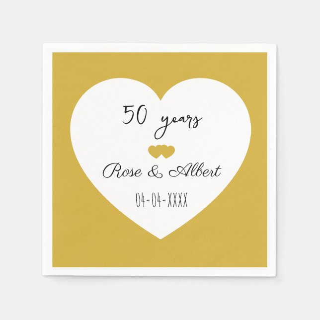 Golden Wedding, 50 Years of Marriage, Custom  Napkin (Front)