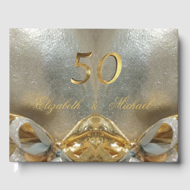 Golden Wedding 50th Anniversary Elegant Faux Gold Guest Book (Front)