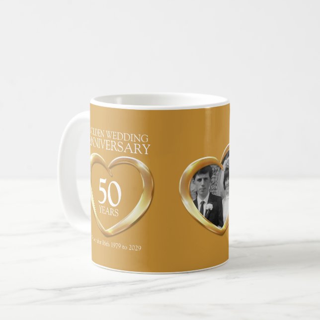Golden wedding anniversary heart 2 photos coffee mug (Front Left)