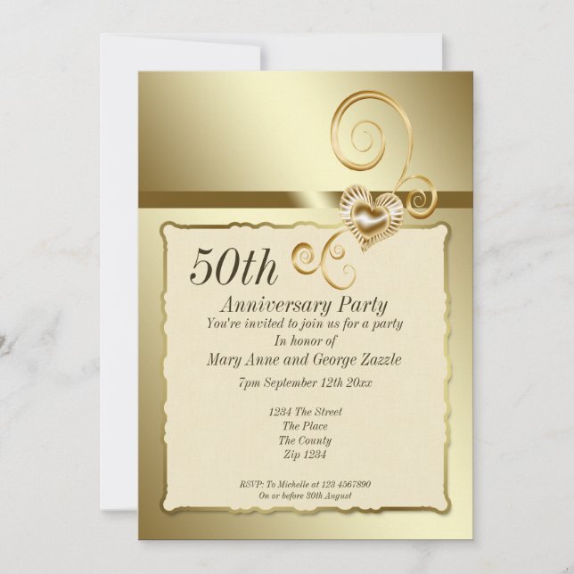Golden Wedding Anniversary Heart Invitation (Front)