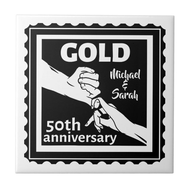 Golden wedding anniversary holding hands 50th tile (Front)