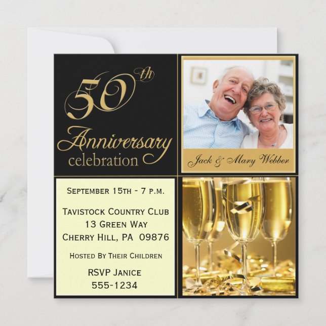 Golden Wedding Anniversary Party Invitations (Front)
