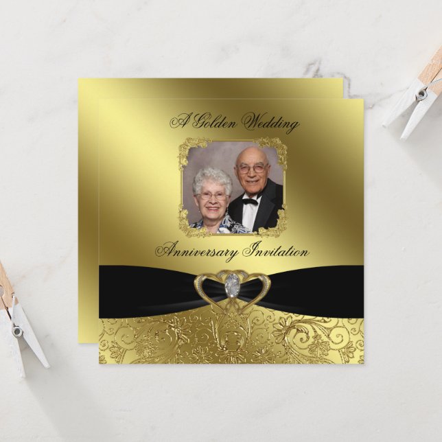 Golden Wedding Anniversary Photo Invitation (Front/Back In Situ)