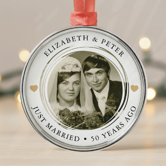 Golden Wedding Anniversary Photo Metal Tree Decoration