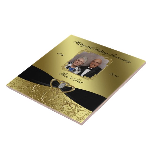 Golden Wedding Anniversary Photo Tile (Side)