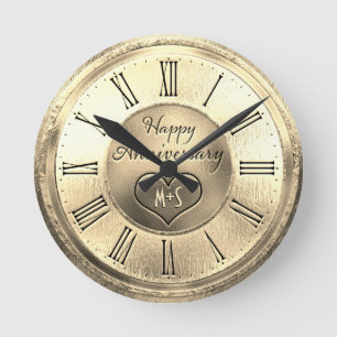 Golden Wedding Anniversary Round Clock