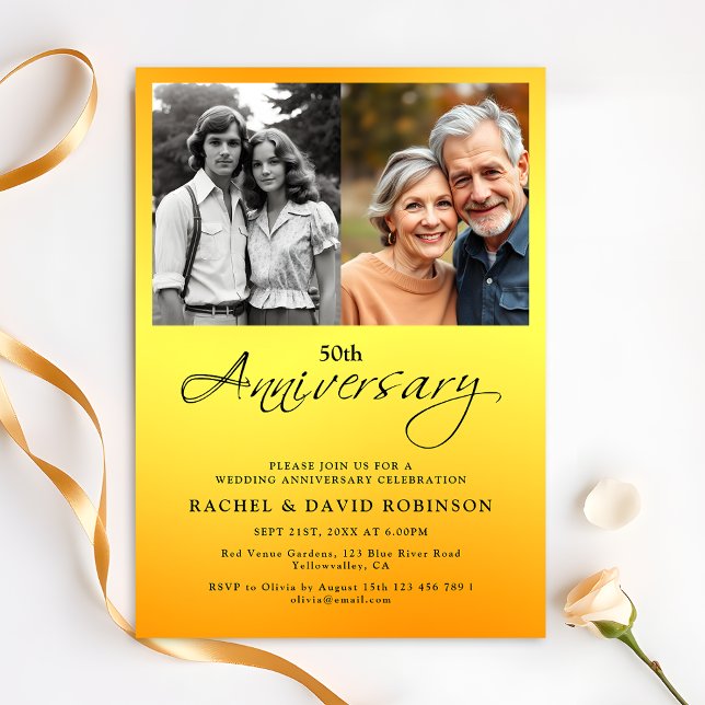 Golden Wedding Anniversary Then And Now Two Photo Invitation (Creator Uploaded)