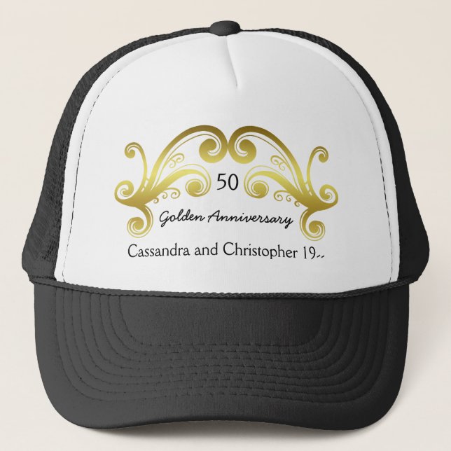 Golden wedding anniversary trucker hat (Front)