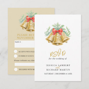 Golden Wedding Bells Green Foliage Watercolor RSVP Card