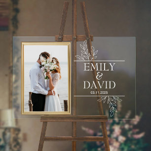 Golden Wedding Frame Elegant Floral Typography Acrylic Sign