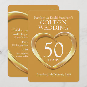 Golden wedding heart 50 years gold party invite