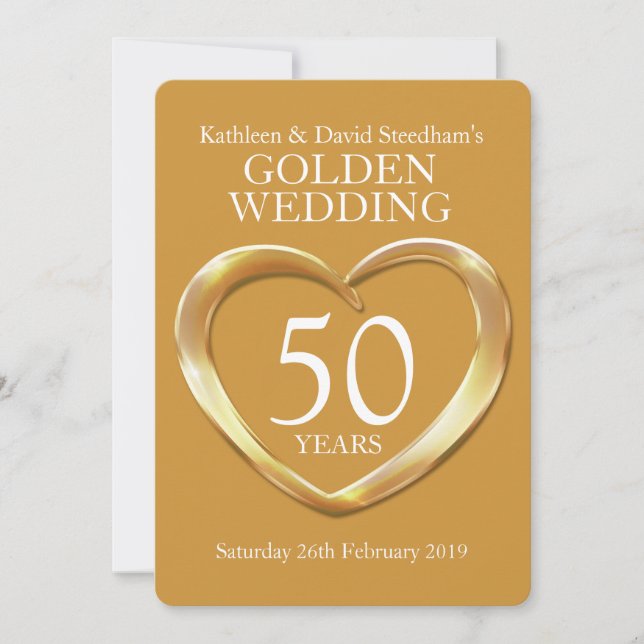 Golden wedding heart 50 years gold party invite (Front)