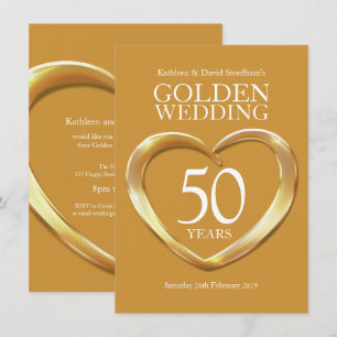 Golden wedding heart 50 years gold party invite