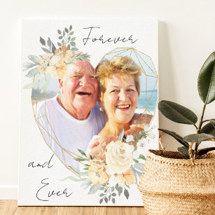 Golden Wedding Heart Shape Photo Forever and Ever Canvas Print