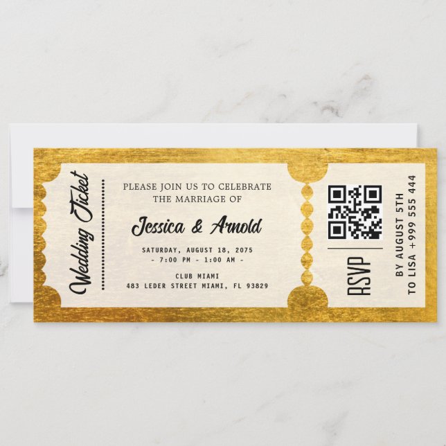 Golden wedding Party Ticket Invitation (Front)