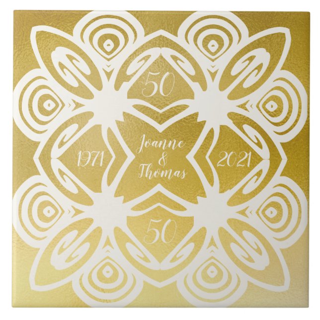 Golden Wedding Personalised Art Deco Ornamental Tile (Front)