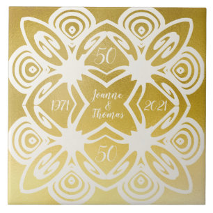 Golden Wedding Personalized Art Deco Ornamental Tile