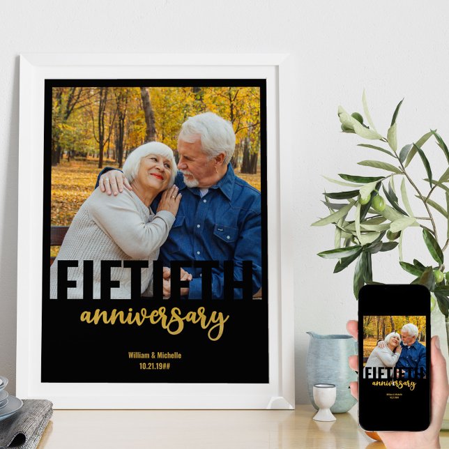 Golden Wedding Photo Modern 50th Anniversary Poster (Creator Uploaded)