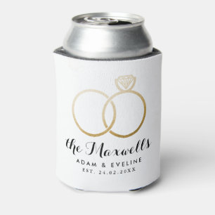 Golden Wedding Rings Favour White Can Cooler