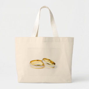 Golden Wedding Rings On White Background Large Tote Bag