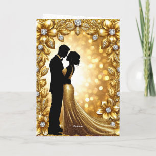 Golden Wedding Romance With Bride And Groom Card