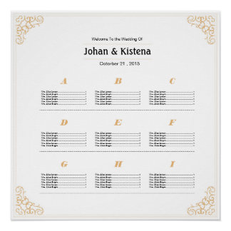Golden Wedding Seating Chart Poster