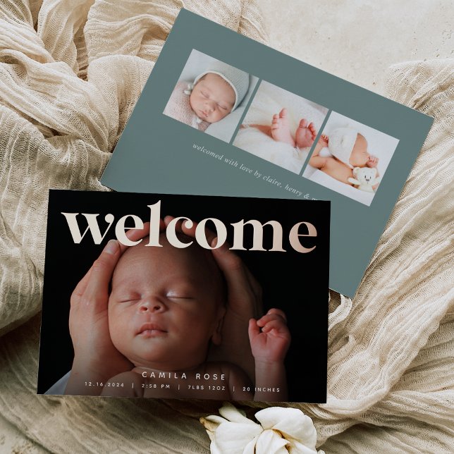 Golden Welcome | Rose Gold Foil Birth Announcement (Creator Uploaded)
