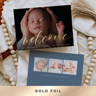 Golden Welcome Script   Foil Birth Announcement