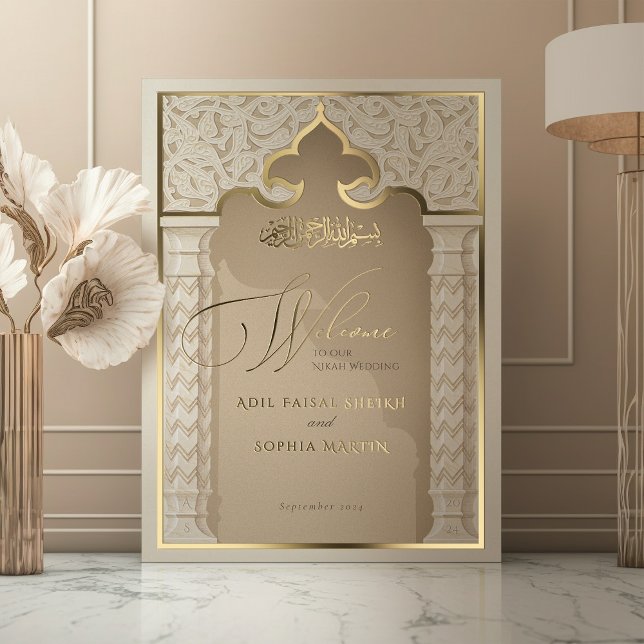 Golden Welcome Sign for Islamic Nikah Wedding (Creator Uploaded)