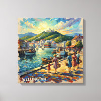 Golden Wellington Harbour Promenade Canvas
